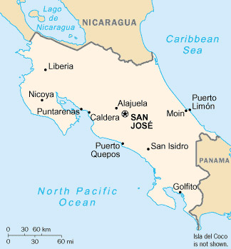 costa rica regions map